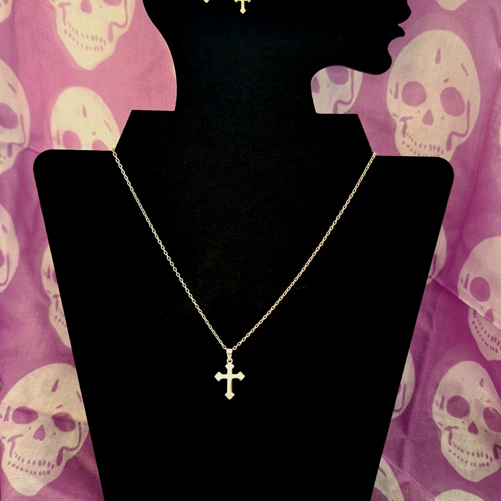 Elegant Gold Cross Necklace and Earring Set